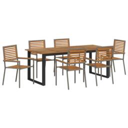 Berkfield Home 7 Piece Garden Dining Set Grey Poly Rattan Acacia - thumbnail 2