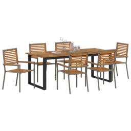 Berkfield Home 7 Piece Garden Dining Set Grey Poly Rattan Acacia - thumbnail 3