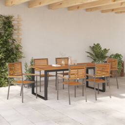 Berkfield Home 7 Piece Garden Dining Set Grey Poly Rattan Acacia - thumbnail 4
