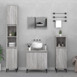 Berkfield Home 3 Piece Bathroom Furniture Set Grey Sonoma Engineered Wood - thumbnail 1