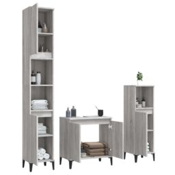 Berkfield Home 3 Piece Bathroom Furniture Set Grey Sonoma Engineered Wood - thumbnail 4