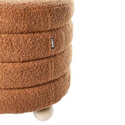 Wyld and Coco Golden-Brown Bouclé Pouffe with Pine Wood Legs in Brown - thumbnail 5