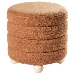 Wyld and Coco Golden-Brown Bouclé Pouffe with Pine Wood Legs in Brown - thumbnail 3