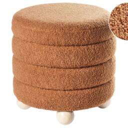 Wyld and Coco Golden-Brown Bouclé Pouffe with Pine Wood Legs in Brown - thumbnail 2