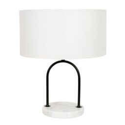 ValueLights Rachel Black Arch Marble Base Table Lamp with White Linen Lamp Shade & Bulb - thumbnail 2