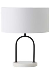 ValueLights Rachel Black Arch Marble Base Table Lamp with White Linen Lamp Shade & Bulb - thumbnail 6