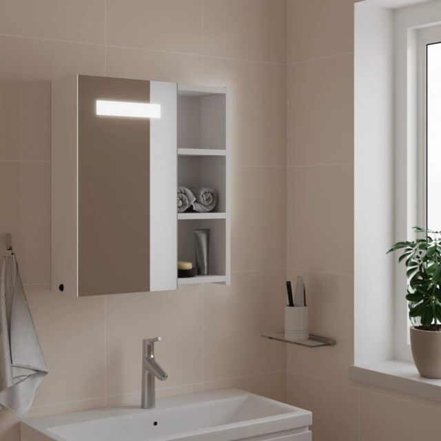 Berkfield Home Bathroom Mirror Cabinet with LED Light White 45x13x52 cm - Size: 45 x 13 x 52 cm - image 1