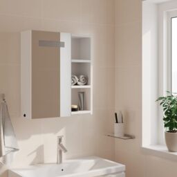Berkfield Home Bathroom Mirror Cabinet with LED Light White 45x13x52 cm - Size: 45 x 13 x 52 cm - thumbnail 3