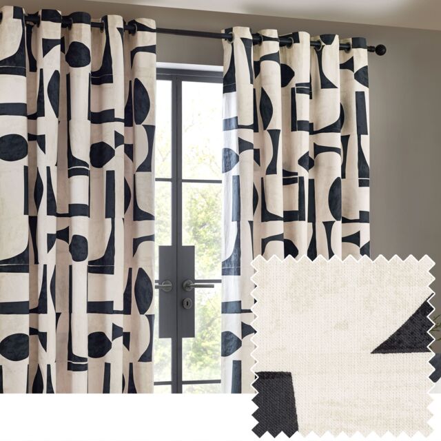 HOEM Carro Abstract Geometric Room Darkening Eyelet Curtains in Dark Blue - Size: 229 cm width x 229 cm drop - image 1
