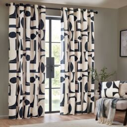 HOEM Carro Abstract Geometric Room Darkening Eyelet Curtains in Dark Blue - Size: 229 cm width x 229 cm drop - thumbnail 2