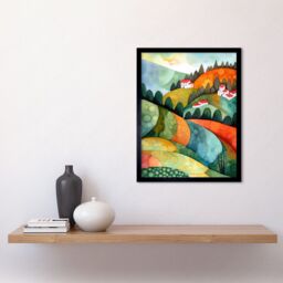 "Artery8 Wall Art Print Countryside Of Florence Italy Folk Art Framed in Black - Size: W12"" x H16""" - thumbnail 2