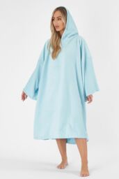 OHS Women's Poncho Oversized Hooded Towel Bath Beach Robe in Pale Blue - thumbnail 1