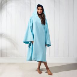 OHS Women's Poncho Oversized Hooded Towel Bath Beach Robe in Pale Blue - thumbnail 2