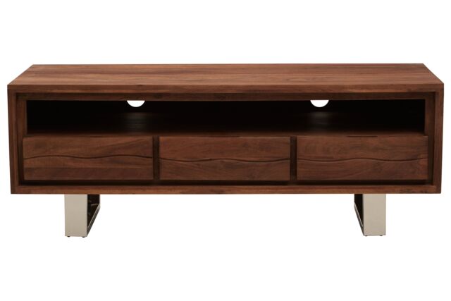 Orsina Acacia Three Drawer Media Unit, Modern Wooden TV Cabinet With Storage, Contemporary Media Console in Brown - image 1