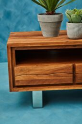 Orsina Acacia Three Drawer Media Unit, Modern Wooden TV Cabinet With Storage, Contemporary Media Console in Brown - thumbnail 4