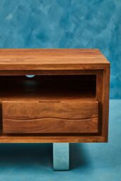 Orsina Acacia Three Drawer Media Unit, Modern Wooden TV Cabinet With Storage, Contemporary Media Console in Brown - thumbnail 5