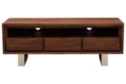 Orsina Acacia Three Drawer Media Unit, Modern Wooden TV Cabinet With Storage, Contemporary Media Console in Brown - thumbnail 1