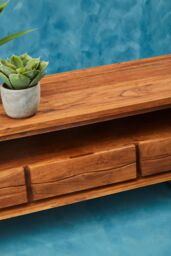 Orsina Acacia Three Drawer Media Unit, Modern Wooden TV Cabinet With Storage, Contemporary Media Console in Brown - thumbnail 3