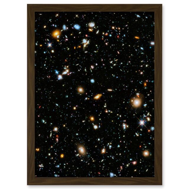 Artery8 Wall Art Print Hubble Space Astronomy Ultra Deep Field 2014 Ultraviolet Composite Separate Exposures Observations Distant Galaxies Primitive - image 1