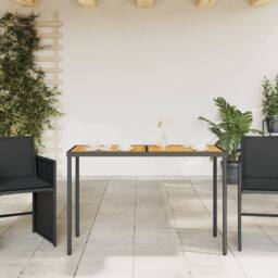 Berkfield Home Garden Table with Acacia Wood Top Black 115x54x74 cm Poly Rattan - Size: 115 x 54 x 74 cm - thumbnail 3