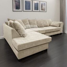 Furnishings For Less UK Casper Chenille Large 5 Seater L Shaped Corner Sofa Left Hand Facing in Beige - thumbnail 5