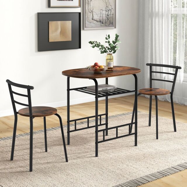Costway 3-Piece Dining Table Set Kitchen Breakfast Nooks Table & Chairs in Brown - image 1