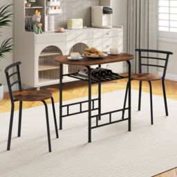 Costway 3-Piece Dining Table Set Kitchen Breakfast Nooks Table & Chairs in Brown - thumbnail 3