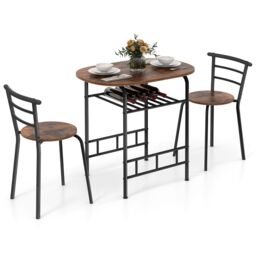 Costway 3-Piece Dining Table Set Kitchen Breakfast Nooks Table & Chairs in Brown - thumbnail 5