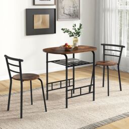 Costway 3-Piece Dining Table Set Kitchen Breakfast Nooks Table & Chairs in Brown
