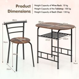 Costway 3-Piece Dining Table Set Kitchen Breakfast Nooks Table & Chairs in Brown - thumbnail 6
