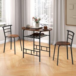 Costway 3-Piece Dining Table Set Kitchen Breakfast Nooks Table & Chairs in Brown - thumbnail 2