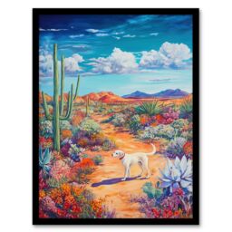 Artery8 White Labrador in Blooming Cacti Oasis Dog Lover Framed Art Print - Size: A4 - thumbnail 1