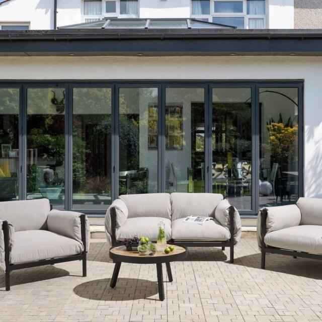 Wyld and Coco Aluminium Garden Sofa Set 2 Seater Sofa and 2 Armchairs Black Grey - image 1