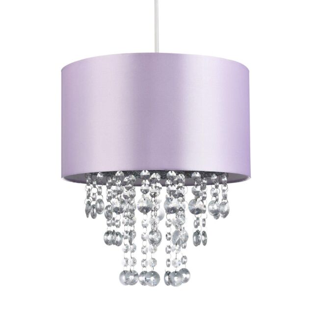 Happy Homewares Modern Satin Fabric Pendant Light Shade with Acrylic Droplets in Lilac - Size: 12 inches - image 1