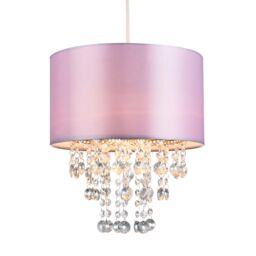 Happy Homewares Modern Satin Fabric Pendant Light Shade with Acrylic Droplets in Lilac - Size: 12 inches - thumbnail 2