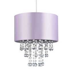 Happy Homewares Modern Satin Fabric Pendant Light Shade with Acrylic Droplets in Lilac - Size: 12 inches - thumbnail 1