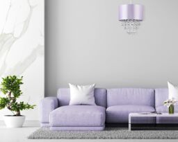Happy Homewares Modern Satin Fabric Pendant Light Shade with Acrylic Droplets in Lilac - Size: 12 inches - thumbnail 6