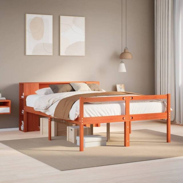 Berkfield Home Bookcase Bed without Mattress Wax Brown 140x200 cm Solid Wood - image 1