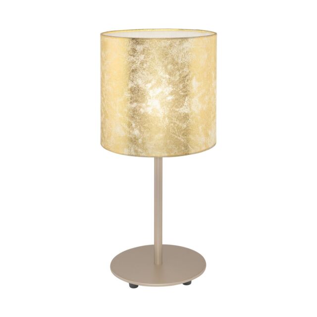 Loops Table Lamp Champagne Slim Stem Round Base Shade Gold Fabric Bulb E27 1x60W - image 1