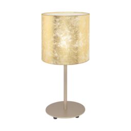 Loops Table Lamp Champagne Slim Stem Round Base Shade Gold Fabric Bulb E27 1x60W