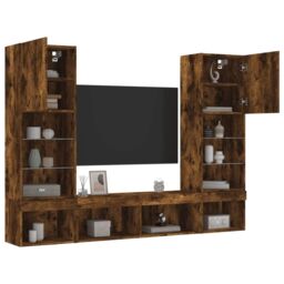 Berkfield Home 5 Piece TV Wall Units with LED Smoked Oak Engineered Wood in Brown - thumbnail 1