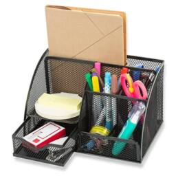 EONLION Metal Mesh Desk Organiser Stationery in Black - Size: 500mm