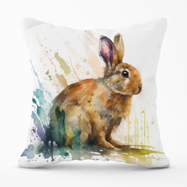 Warren Reed - Designer Rabbit Splash Watercolour Outdoor Cushion in Brown - Size: 60 cm x 60 cm - image 1