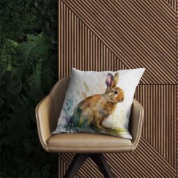 Warren Reed - Designer Rabbit Splash Watercolour Outdoor Cushion in Brown - Size: 60 cm x 60 cm - thumbnail 2