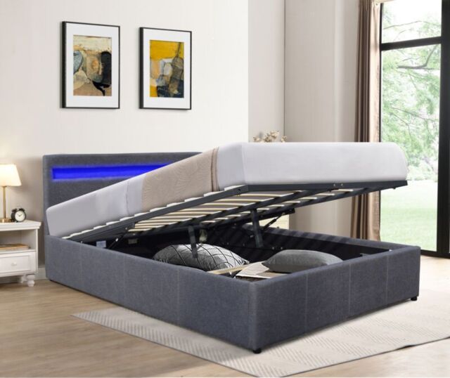 Comfy Living Ltd Fabric Modern Gas Lift Ottoman Bed Frame With LED in Dark Grey - Size: Double - image 1