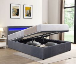 Comfy Living Ltd Fabric Modern Gas Lift Ottoman Bed Frame With LED in Dark Grey - Size: Double - thumbnail 1