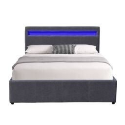 Comfy Living Ltd Fabric Modern Gas Lift Ottoman Bed Frame With LED in Dark Grey - Size: Double - thumbnail 2