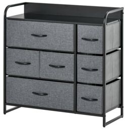 HOMCOM 3-Tier Fabric Bedroom Dresser with Foldable Drawers, Grey - thumbnail 2