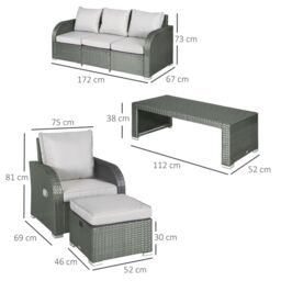 OUTSUNNY Rattan Garden Furniture Set with Recliners, Footstools in Light Grey - thumbnail 3