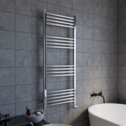 Balterley Electric Round Tube Towel Rail with 17 Bars, 1200mm x 500mm - Chrome in Silver - thumbnail 4